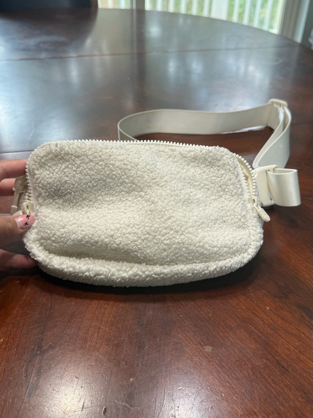 Cream Sherpa Crossbody Belt Bag - Minimal Chic